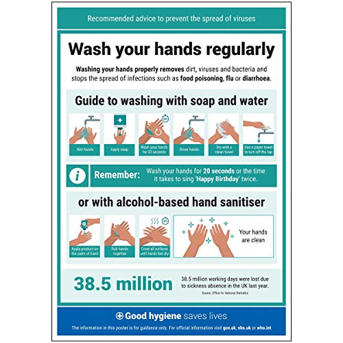 V Safety SP061A2-PW VSafety Wash Your Hands Regularly A2-420 mm x 594 mm – Standard-Poster von V Safety