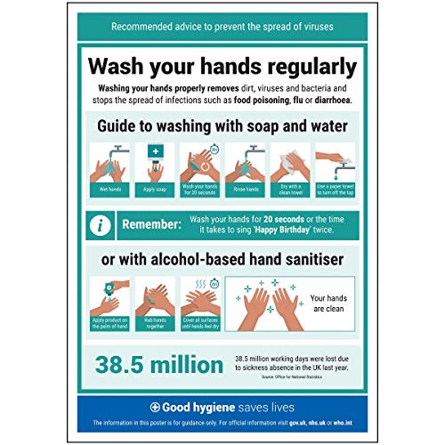 V Safety SP061A3-PW VSafety Wash Your Hands Regularly A3-297 mm x 420 mm – Standard-Poster von V Safety