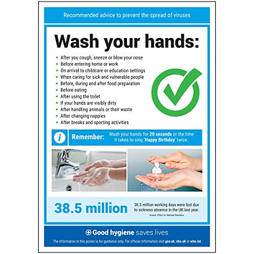 V Safety SP064A3-PW VSafety Wash Your Hands Green Tick A3-297 mm x 420 mm – Standard-Poster von V Safety