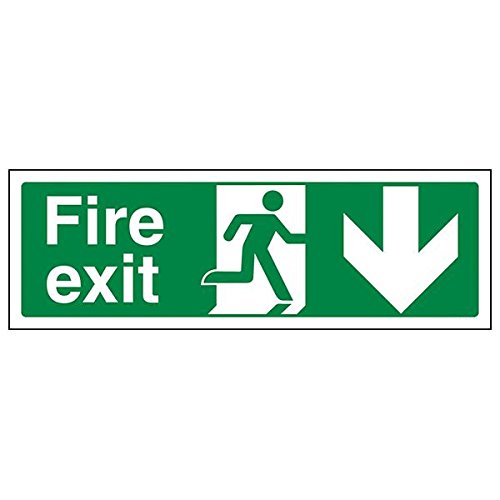 VSafety 14002AX-S'Fire Exit Pfeil nach unten, Querformat, 300 mm x 100 mm (3 Stück) von V Safety