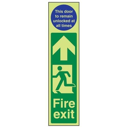 VSafety 15004AD-G Fire Door Plate Schild Fire Exit Door Plate Man Links/Door Remain Unlocked, Plastik, Hochformat, 75 mm x 300 mm, blau/grün von V Safety