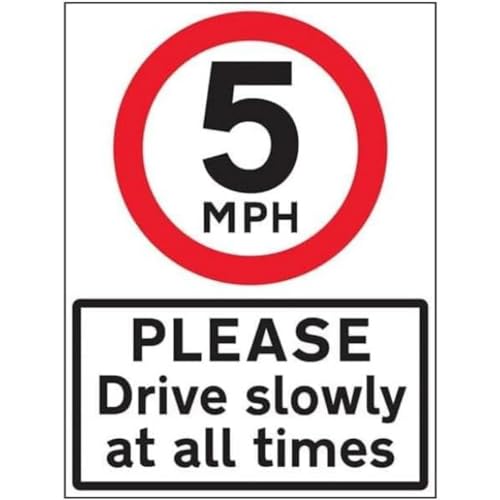 V Safety Warnschild "5 MPH Please Drive Slowly", 600 x 800 mm, Klasse RA1, reflektierender 3 mm Aluminium-Verbundstoff mit Anti-Graffiti-Beschichtung und Befestigungsk von VSafety