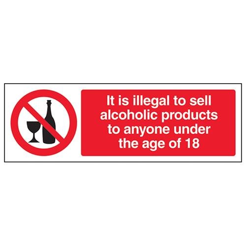 VSafety 53003AX-R "Alcoholic Products/Illegal To Sell To Under 18's" Allgemeinschild, starrer Kunststoff, Querformat, 300 mm x 100 mm, Schwarz/Rot von V Safety