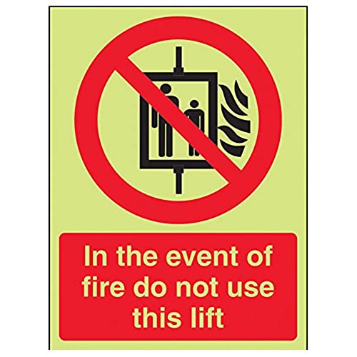 VSafety 55030AN-G Schild "In the Event Of Fire Do Not Use This Lift", Kunststoff, Hochformat, 150 mm x 200 mm, Schwarz/Rot von V Safety