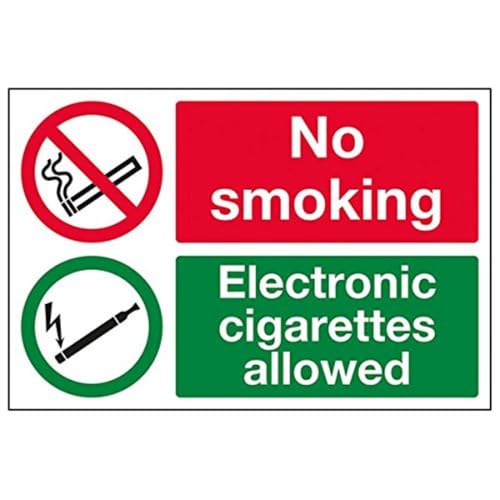 VSafety 57044BA-R'No Smoking/Electronic Cigarettes Allowed' Verbotsschild, starrer Kunststoff, Querformat, 300 mm x 200 mm, schwarz/grün/rot von V Safety