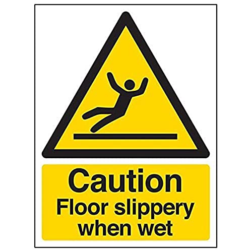VSafety 63044AN-S Schild „Caution Floor Slippery When Wet“ Schild, 150 mm x 200 mm, 3 Stück von V Safety