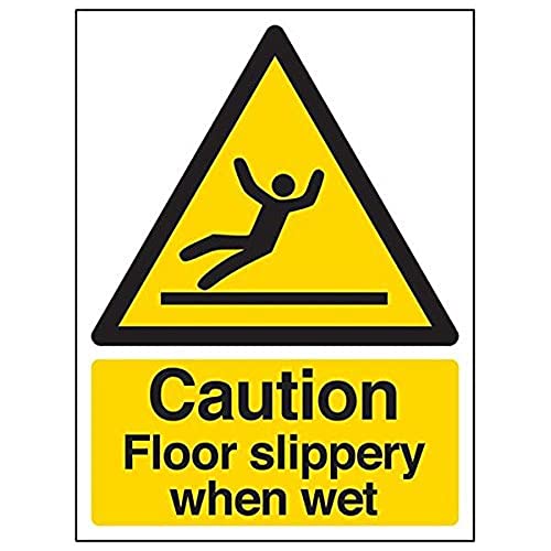 VSafety 63044AN-S Schild „Caution Floor Slippery When Wet“ Schild, 150 mm x 200 mm, 3 Stück von VSafety