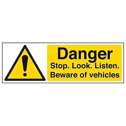 VSafety 64013BJ-S 'Danger Stop, Look, Listen/Beware Vehicles' Schild, 450 mm x 150 mm (3 Stück) von V Safety