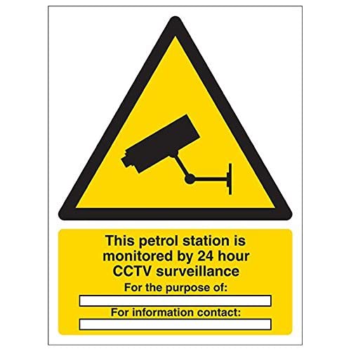 VSafety 6E038AN-S'Petrol Station Monitored By 24 Hour CCTV' Schild, 150 mm x 200 mm (3 Stück) von V Safety