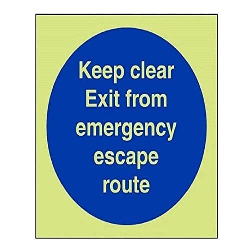 VSafety Brandschutzzeichen „Keep Clear Exit From Emergency Escape Route“, nachtleuchtend, 100 x 100 mm, selbstklebendes Vinyl von V Safety