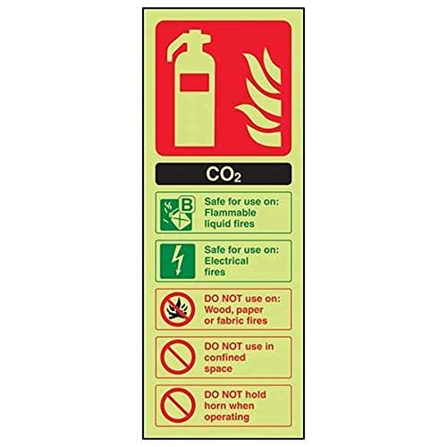 VSafety Feuerlöscher-Schild, im Dunkeln leuchtend, Kohlendioxid-/CO2-Kennzeichnung, 100 x 280 mm, selbstklebendes Vinyl von V Safety