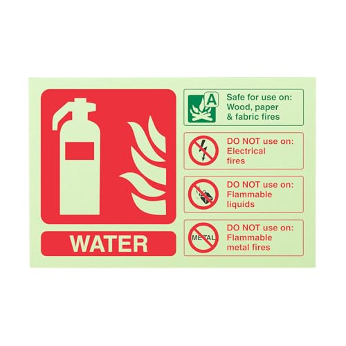 VSafety englisches Warnschild für Feuerlöscher, leuchtet im Dunkeln, 150 x 100 mm, selbstklebendes Vinyl von VSafety