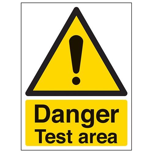 VSafety Schild "Danger Test Area", Hochformat, 150 x 200 mm, 1 mm starrer Kunststoff von V Safety