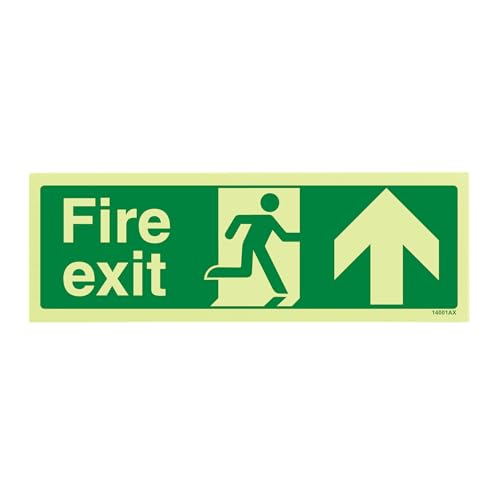 VSafety Warnschild mit Aufschrift auf Englisch „Fire Exit“, 300 mm x 100 mm, selbstklebendes Vinyl, leuchtet in der Dunkelheit, Pfeil nach oben VSafety Warnschild mit Aufschrift auf Englisch „Fire Exit“, 300 mm x 100 mm, selbstklebendes Vinyl, leuchtet in der Dunkelheit, Pfeil nach oben von VSafety