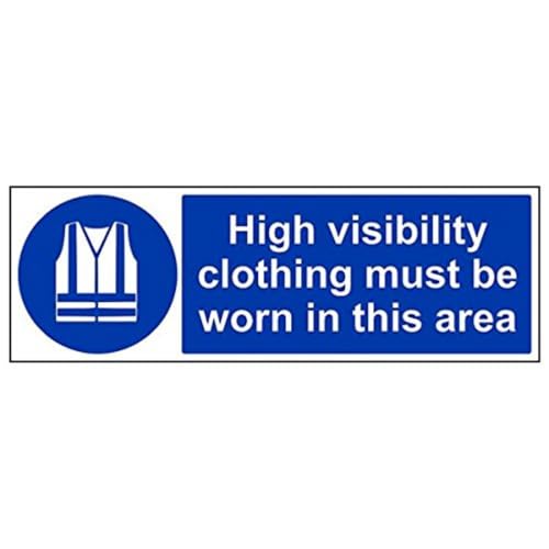 VSafety Schilder – 41075BP-S – Pflichtschutz – selbstklebend – „Warnkleidung muss in diesem Bereich getragen werden“ – 600 x 200 mm – 3 Stück von V Safety