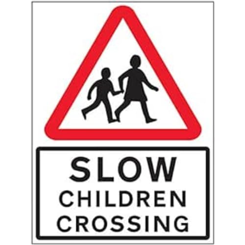 VSafety Sicherheitsschild "Slow, Children Crossing", 600 x 800 mm, 3 mm, Aluminiumverbundwerkstoff von V Safety