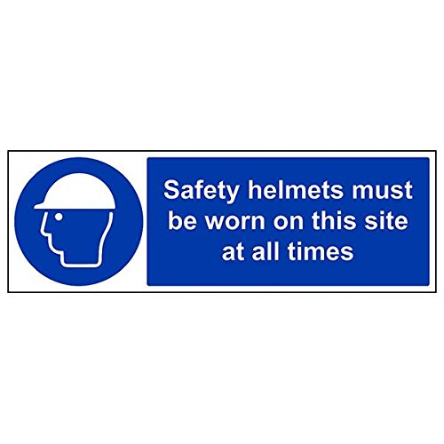 VSafety Signs 41010BP-S Pflichtschild für PSA, selbstklebend, Safety Helmets Must Be Worn On This Site At All Times", 600 x 200 mm, 3 Stück von V Safety