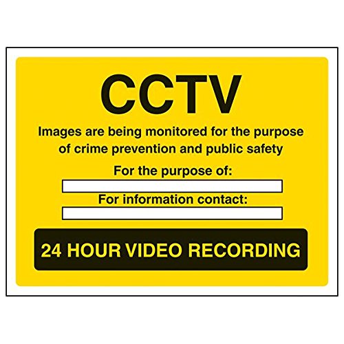 VSafety Signs – 6E041AR-S – Warnschild – selbstklebend – 24-Stunden-Videoaufnahme und -überwachung/Kriminalprävention – 200 x 150 mm – 3 Stück von V Safety