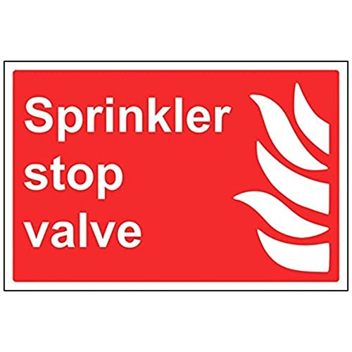 VSafety Sprinkler Stop Valve Schild – Querformat – 300 mm x 200 mm – 1 mm starrer Kunststoff von VSafety