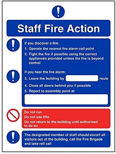 VSafety Staff Fire Actionpersonalinjury Schild, Hochformat, 150 mm x 200 mm, Vinyl von V Safety