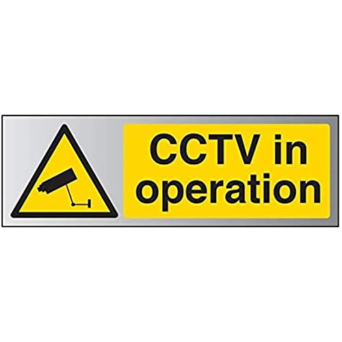 VSafety Warnschild mit Aufschrift "Warning General CCTV In Operation", 300 mm x 100 mm, selbstklebend, Aluminium-Effekt von VSafety