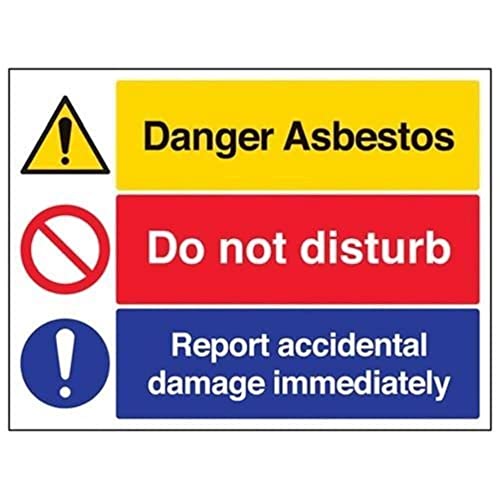 VSafety Warnschild mit Aufschrift in Englisch „Danger Asbestos, Do Not Disturb, Report Accidental Damage“, Querformat, 400 mm x 300 mm, 2 mm, starrer Kunststoff von V Safety