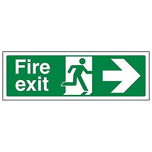 VSafety englisches Schild „Fire Exit“ mit Pfeil nach Rechts, Querformat, 600 x 200 mm, 2 mm starrer Kunststoff von V Safety