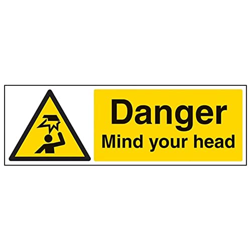 Warnschild General – Danger Mind Your Head – 300 x 100 mm, wiederklebbares Sicherheitsschild von VSafety