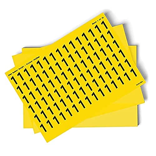 Zahlen 0–9, 10 Stück, 23 mm hoch, 300 x 200 mm, gelb, selbstklebendes Vinyl von V Safety