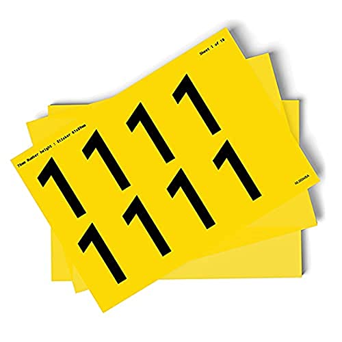 Zahlen 0–9, 10 Stück, 76 mm hoch, 300 x 200 mm, gelb, selbstklebendes Vinyl von V Safety