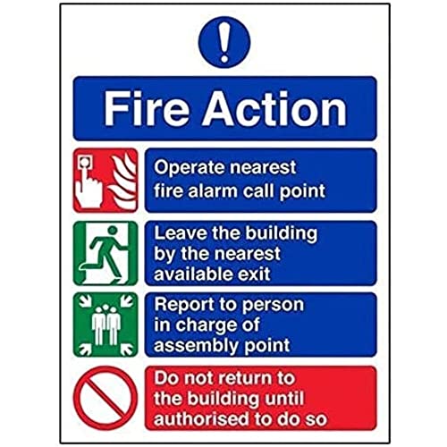 vsafety 12004 an-r Fire Action Sign, allgemeine Fire Action PROHIBITION/nicht zurück, starrer Kunststoff, Porträt, 150 mm x 200 mm x 200 mm, blau/grün/rot von VSafety