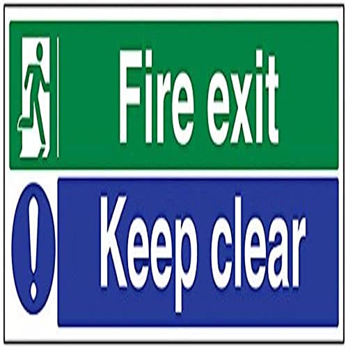 VSafety Schild für Notausgang mit Aufschrift „Fire Exit/Keep Clear“, Querformat, 600 x 200 mm, selbstklebendes Vinyl, englische Version von V Safety
