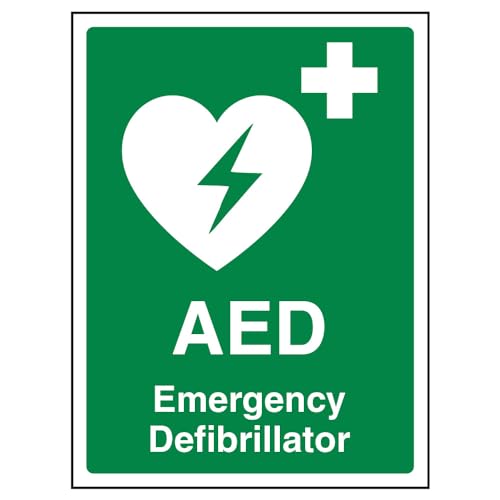 vsafety 31034 an-s "AED Notfall Defibrillator" Erste Hilfe Allgemeine Schild, selbstklebend, Hochformat, 150 mm x 200 mm x 200 mm, grün von V Safety