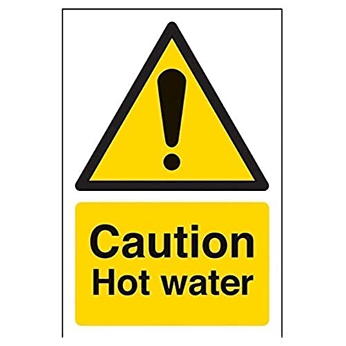 vsafety 62006 ag-s "Caution Hot Wasser" Achtung Temperatur Schild, selbstklebend, Hochformat, 100 mm x 150 mm, schwarz/gelb von V Safety