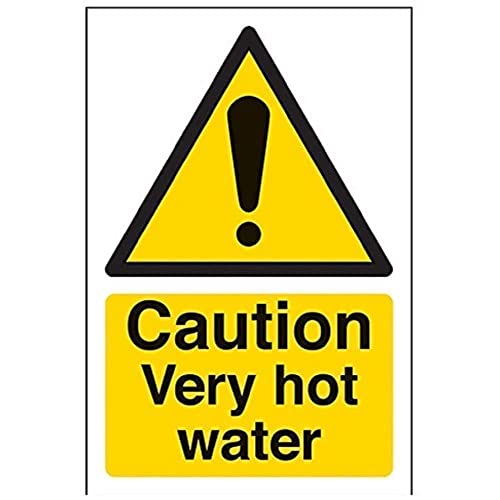 vsafety 62007 ag-s "Achtung Temperatur Schild" Caution Very Hot Water, selbstklebend, Portrait, 100 mm x 150 mm, schwarz/gelb von V Safety