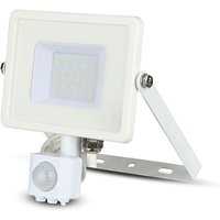 Drehbare LED-Flutlichtstrahler mit PIR-Sensor - Samsung - IP65 - Weiß - 30W - 2400 Lumen - 6400K - 5 Jahre von V-TAC