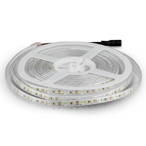 LED-Streifen 5 Meter 8 W pro Meter, SMD 3528, Farbe des Lichts Naturweiß, 4000 K für den Außenbereich mit Klebestreifen und Silikonabdeckung, Stromversorgung über 12 Volt. von V-TAC