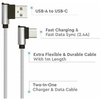 Usb Typ-C auf usb-a Kabel 1m Schnellladung 2.4A Diamond Series Kabel mit L-Steckern Silber Farbe kabelgebunden Anti-Tangle - V-tac von V-TAC