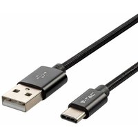 V-TAC USB Typ-C auf USB-A Kabel 1m Schnellladung 2.4A Platinum Series Anti-Tangle Rope Kabel Farbe Schwarz von V-TAC