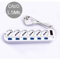 Multiplug mit Kabel 1,5m 6 Steckdosen 10/16A 2P+E Bipass + Schuko 45° Generalschalter 6 Einzelstecker 16A 2P+E - V-tac von V-TAC