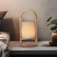 Tischlampe Tischleuchte Nachttischleuchte mit Touchdimmer Wohnzimmerleuchte, Textil Holz beige, Akku, 1x LED 100Lm 3000K warmweiß, H 32 cm von V-TAC