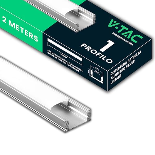 V-TAC 1 Aluminiumprofil für LED-Streifen von 2 m – (insgesamt 2 Meter) – Profile für LED-Streifen mit undurchsichtiger Abdeckung – Maße: 17,4 x 77 mm – maximale Breite des LED-Streifens: 12,4 mm von V-TAC