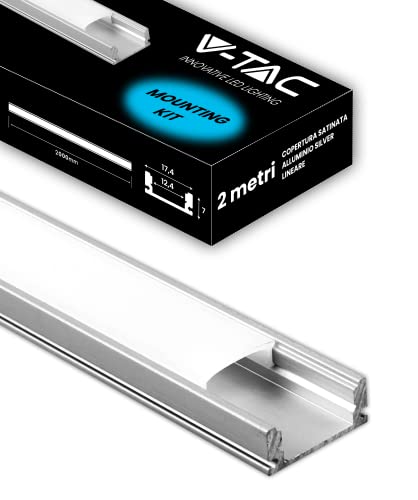 V-TAC 1 LED Profil Aluminium für LED-Streifen - 2 METER – Profile für LED-Streifen mit opaler Abdeckung – Maximale Breite des LED-Streifens: 12,4 mm – Abmessungen: 17,4 mm x 7 mm von V-TAC