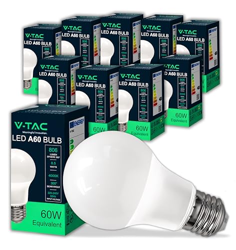 V-TAC 10x LED Glühbirne E27 8,5W (entspricht 60W) A60-806Lumen - LED Lampe 4000K Neutralweiß - LED Glühlampen - Energiesparlampe von V-TAC