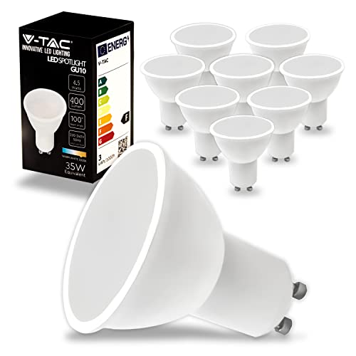 V-TAC 10x LED Glühbirne GU10-4,5W (entspricht 40W) - 400Lumen - Maximale Effizienz und Energieeinsparung - GU10 Spot LED Glühlampen - Licht 3000K Warmweiß von V-TAC
