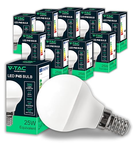 V-TAC 10x LED Glühbirne P45 - Maximale Energieeffizienz - E14 3,7W (entspricht 25W) - 320 Lumen - LED Glühlampen - Energiesparlampe - Licht 6500K Kaltweiß von V-TAC