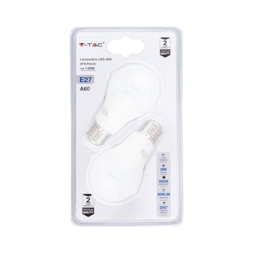 V-TAC 2 x LED-Leuchtmittel 9 W Bulb A60 Sockel E27 VT-2139 4000K SKU 7295 V-TAC 2 x LED-Leuchtmittel 9 W Bulb A60 Sockel E27 VT-2139 4000K SKU 7295 von V-TAC