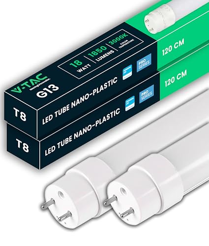 V-TAC 2x LED Röhre 120 CM - T8 - G13-Fassung 18W - 1850 Lumen - Samsung Chip - LED-Röhren für Decke, Wand, Garage, Geschäft - T8 Röhre - Ersatz für Neonröhren - Licht 3000K Warmweiß von V-TAC