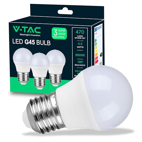 V-TAC 3x LED Glühbirne E27 G45-4,5W (entspricht 40W) - 3er Pack - 470 Lumen - LED Glühlampen - Energiesparlampe - Licht 6500K Kaltweiß von V-TAC