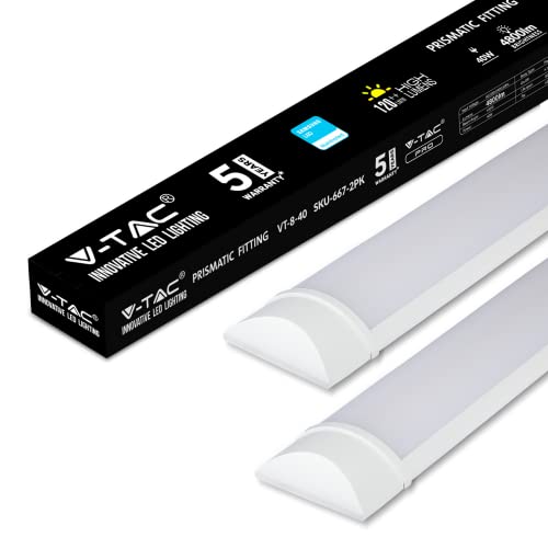 VTAC 40W LED Deckenleuchte Röhre Licht 120CM, mit 4800LM in weiß 6400K, 120° Abstrahlwinkel für Badzimmer Wohnzimmer Küche Garage Lager Werkstatt 2er pack von V-TAC